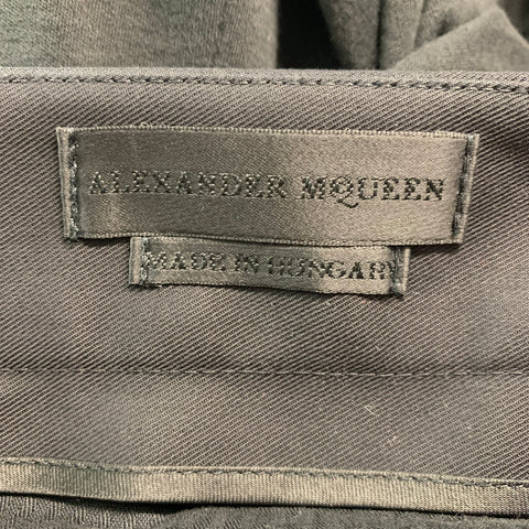 ALEXANDER MCQUEEN Talla 32 Pantalón de vestir de cachemir y algodón negro con bragueta y cremallera