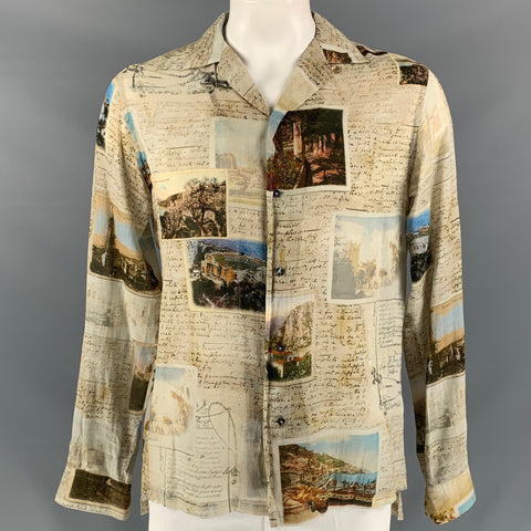 DOLCE & GABBANA Size L Multi-Color See Through Picture Long Sleeve Shirt