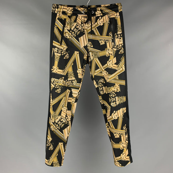 VERSACE JEANS Size XS Black Gold Print Cotton Polyester Casual Pants