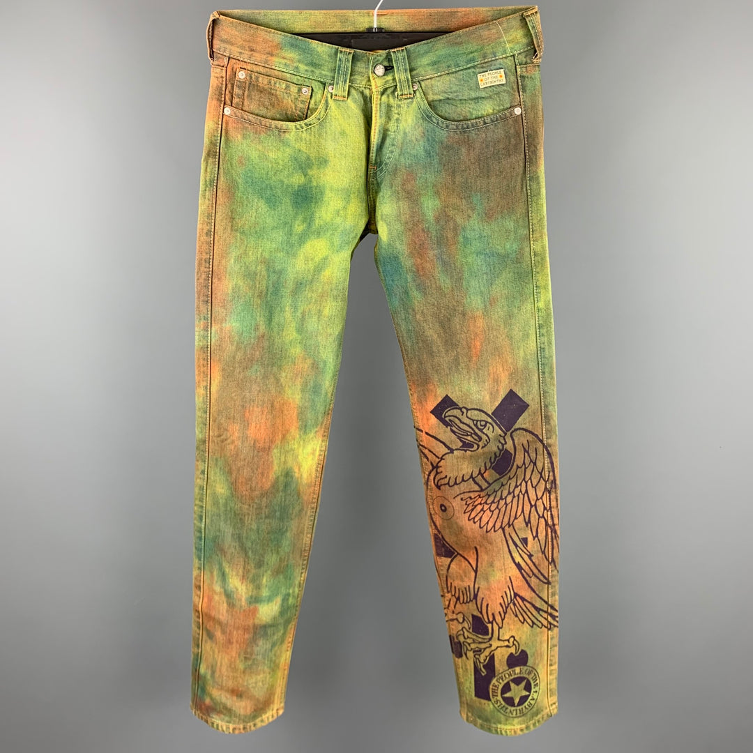 THE PEOPLE OF THE LABYRINTHS Size M Multi-Color Dyed Denim Button Fly Jeans