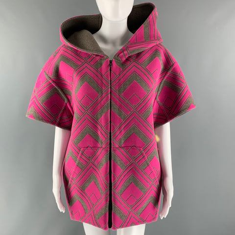 MARC JACOBS Size XS Pink Taupe Wool Graphic Short Sleeve Coat