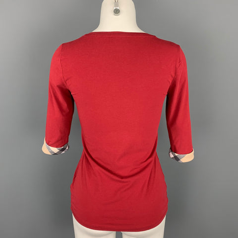 BURBERRY Size XS Red Cotton Blend T-Shirt