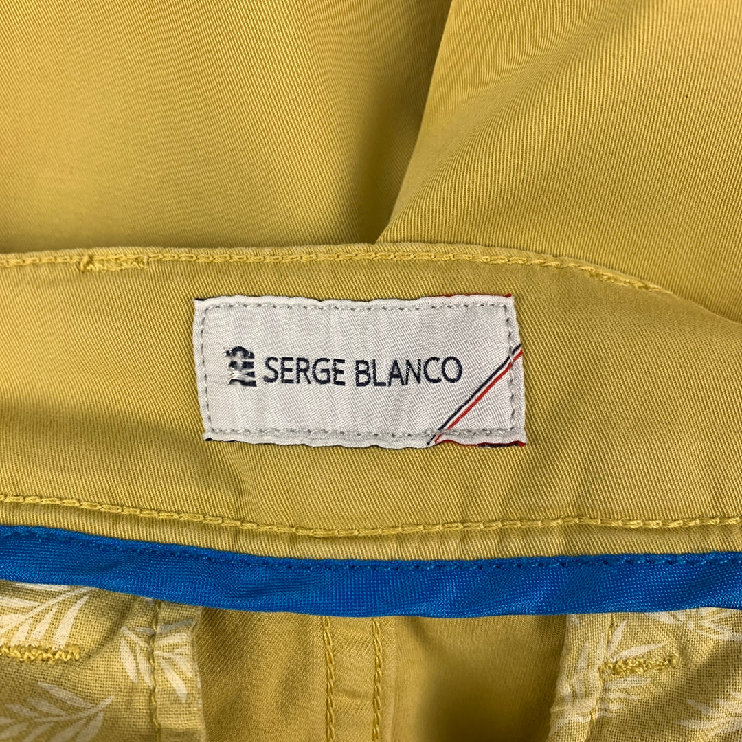 SERGE BLANCO Size 32 Yellow Cotton Flat Front Casual Pants