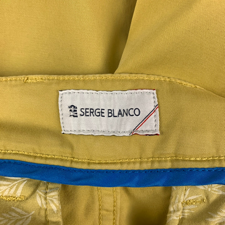 SERGE BLANCO Size 32 Yellow Cotton Flat Front Casual Pants