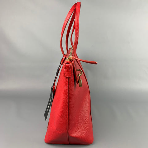 DOLCE & GABBANA Red Textured Leather Shopping Vitello Stampa Dauphi Tote