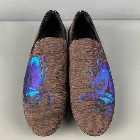 JIMMY CHOO Size 8 Brown Purple Woven Leather Slip On Loafers