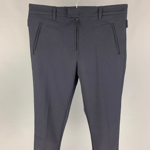 BOTTEGA VENETA Talla 32 Pantalones casuales de lana virgen azul marino con parte delantera plana
