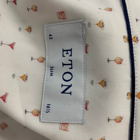 Camisa de manga larga con botones de algodón con estampado blanco talla M ETON