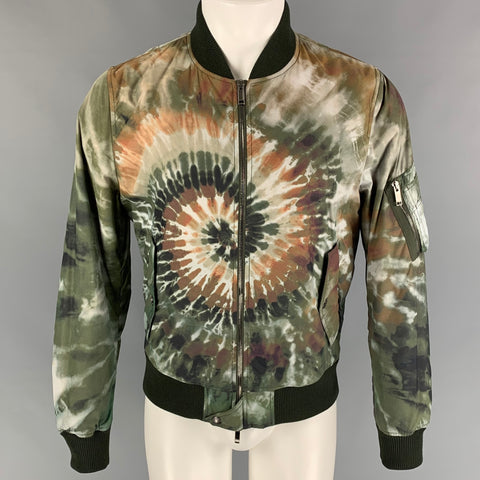 VALENTINO Size 38 Olive Brown Cream Tie Dye Polyamide Jacket