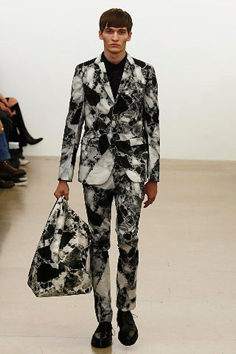 JIL SANDER by RAF SIMONS Fall 2008 Sze 44 Black White Marble Poliammide Notch Lapel Sport Coat