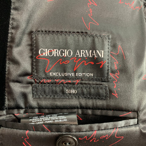 GIORGIO ARMANI Exclusive Edition Size 44 Regular Black Jacquard Polyester / Silk Sport Coat