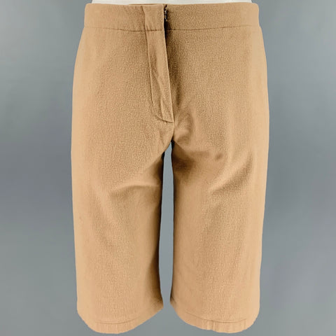 JIL SANDER Taille 8 Short en laine mélangée camel à devant plat