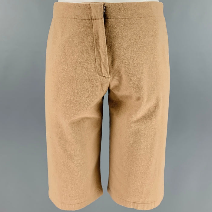 JIL SANDER Size 8 Camel Wool Blend Flat Front Shorts
