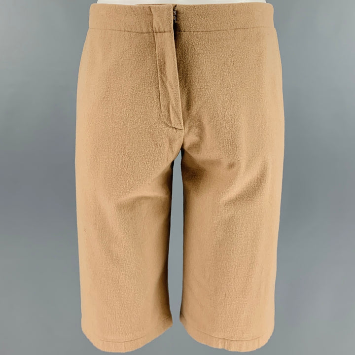 JIL SANDER Talla 8 Pantalones cortos con parte delantera plana en mezcla de lana color camel
