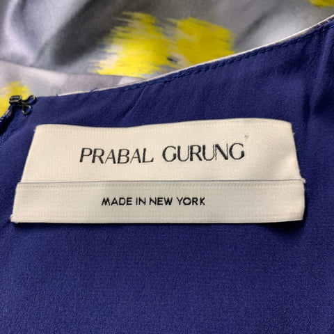 PRABAL GURUNG Size 10 Blue Yellow Cotton Silk Print A-Line Dress