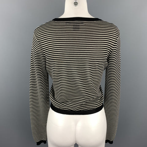 RALPH LAUREN COLLECTION Size S Black & White Knitted Stripe Rayon Blend Crew-Neck Pullover