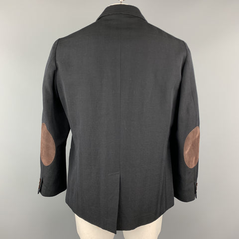 CHIMALA Black Wool / Linen Notch Lapel Patch Pocket Elbow Patches Sport Coat