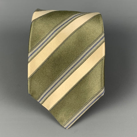 KITON Moss Yellow Diagonal Stripe Silk Tie