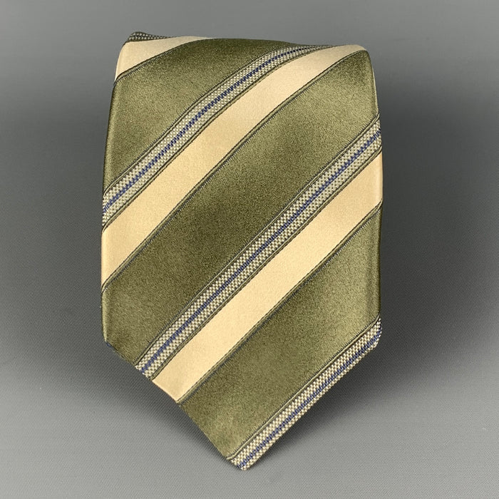 KITON Moss Yellow Diagonal Stripe Silk Tie