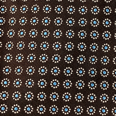 BARNEYS NEW YORK Brown White Light Blue Abstract Floral Silk Tie