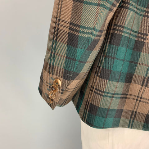 GUCCI Size 44 Taupe & Green Plaid Wool Single Breasted Sport Coat