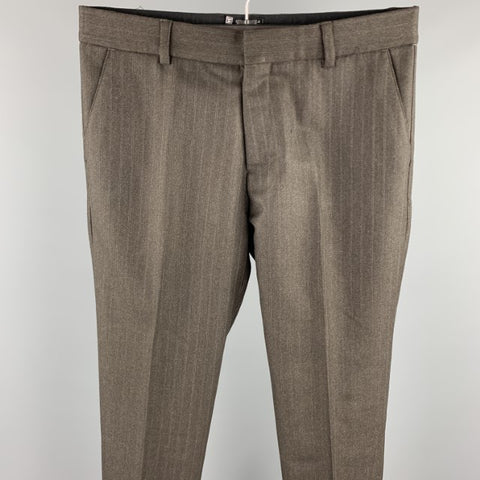 SERGIO DAVILA Size 34 Brown Stripe Wool Zip Fly Dress Pants