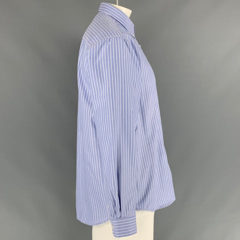 PAUL SMITH Talla XL Camisa de manga larga con botones de algodón a rayas blancas y azules