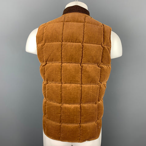 MONITALY Size M Brown Quilted Corduroy Zip Up Vest