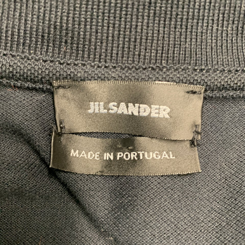 JIL SANDER Size M Black Mixed Fabrics Cotton Buttoned Polo