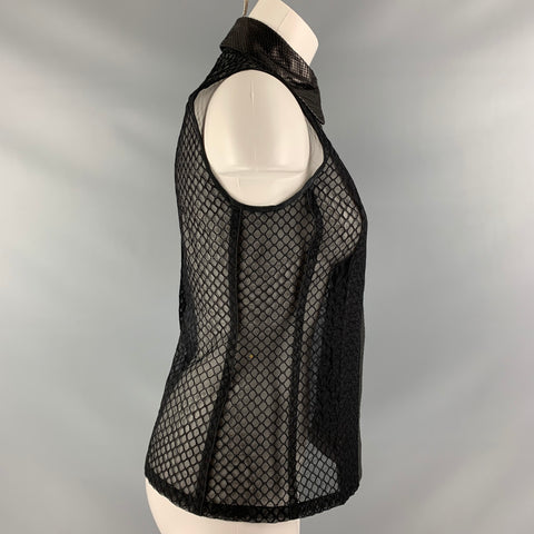 REED KRAKOFF Size 2 Black Silk &  Cotton Snake Skin Mixed Fabrics Blouse