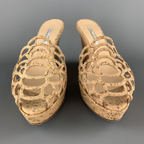 OSCAR DE LA RENTA Size 11.5 Natural Cork Cutout VIRMA Platform Wedges