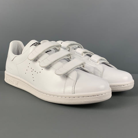 ADIDAS x RAF SIMONS Size 10.5 White Leather Velcro Closure Sneakers