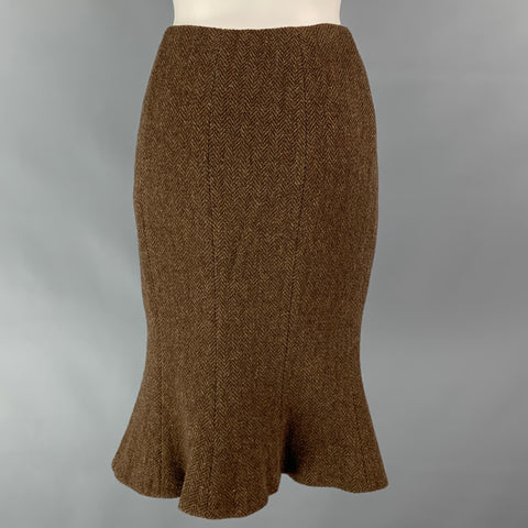 RALPH LAUREN Black Label Size 6 Brown & Taupe Herringbone Wool / Cashmere Skirt Suit