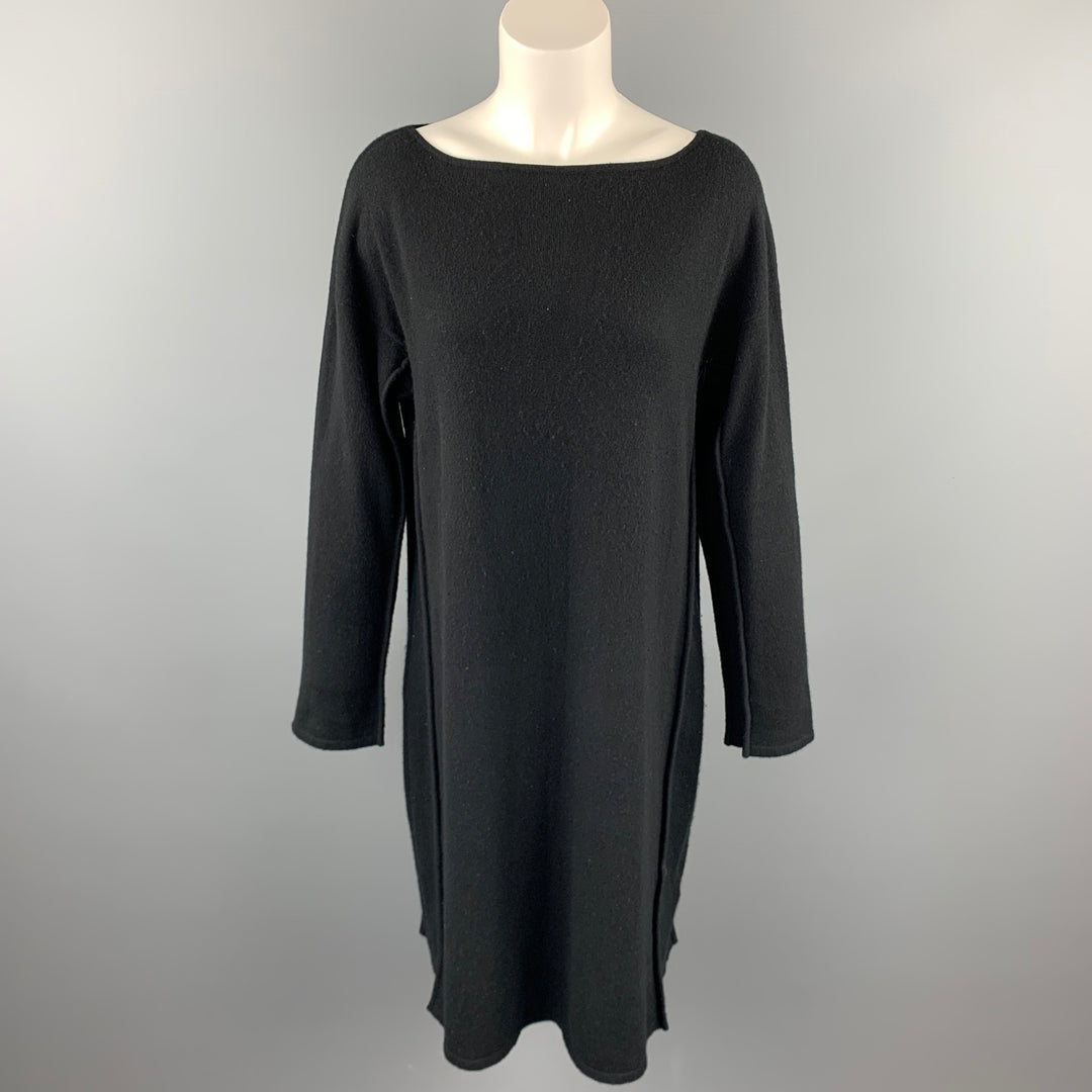 TSE Size M Black Knitted Cashmere Mid-Calf Boat Neck Dress