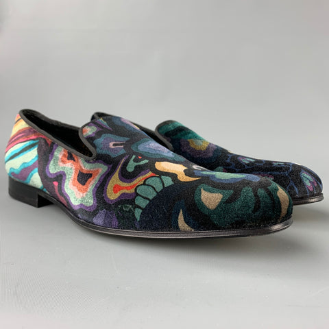 PAUL SMITH Size 7.5 Multi-Color Print Velvet Slip On Loafers