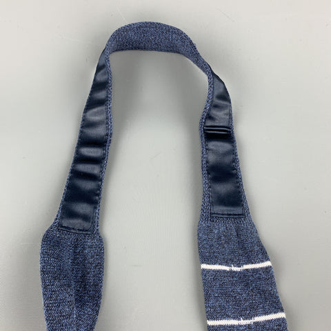 FIL D'ECOSSE Navy & White Striped Cotton Knit Square Tie