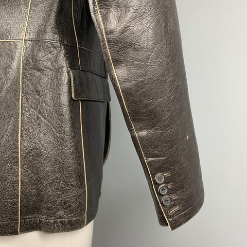 NEIL BARRETT Size M Brown Distressed Leather Notch Lapel Blazer