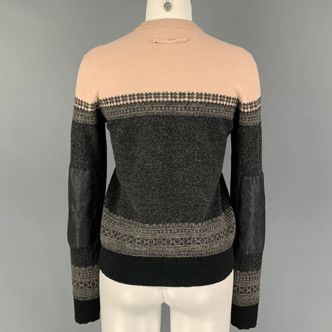 GAULTIER2 Size M Black Khaki Wool Fair Isle Crew-Neck Pullover
