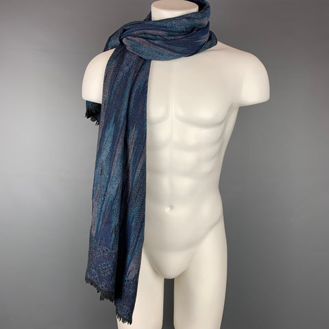 MISSONI Blue & Purple Marbled Knitted Wool / Viscose Scarf
