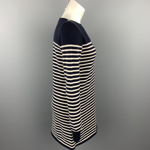 AZZARO Size 8 Navy & White Stripe Cashmere / Silk Sweater Dress
