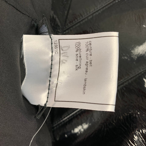 CHANEL FW 01 Size 8 Black Patent Leather Silk Belt