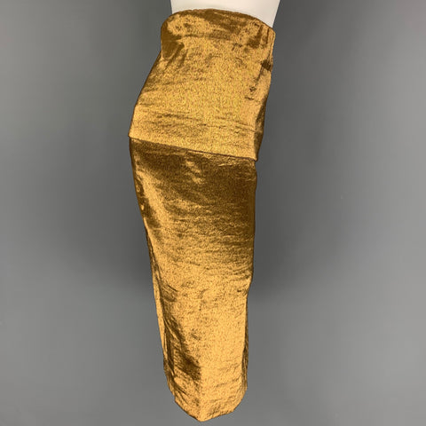 DONNA KARAN Size 6 Gold Linen Blend Pencil Skirt