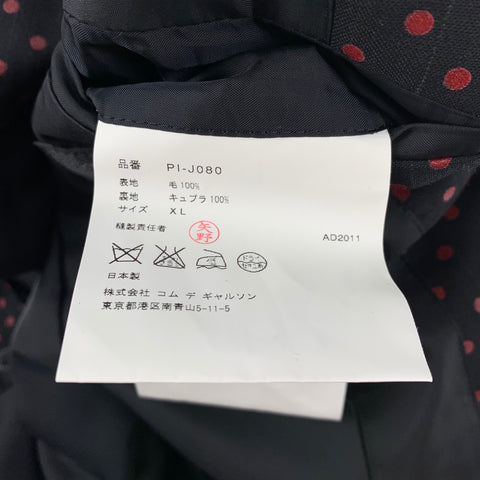 COMME des GARCONS HOMME PLUS Size XL Black & Red Polka Dots Wool Coat