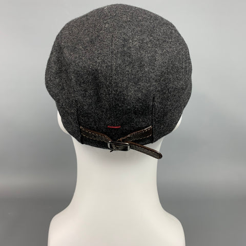 BRUNELLO CUCINELLI Gorro Newsboy de piel y lana color carbón talla M