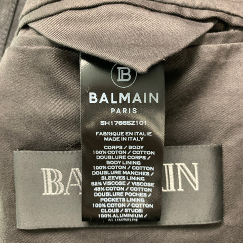 BALMAIN Size 40 Black Studded Cotton Open Front Jacket