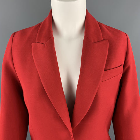 VALENTINO Size 2 Red Silk Wool Peak Lapel Blazer