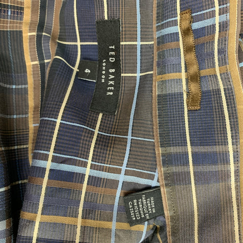 TED BAKER Size L Brown Tan Plaid Cotton French Cuff Long Sleeve Shirt