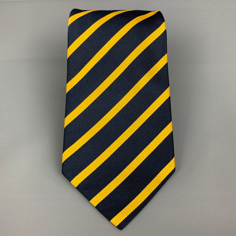 HILDITCH & KEY Navy Yellow Stripe Silk Tie