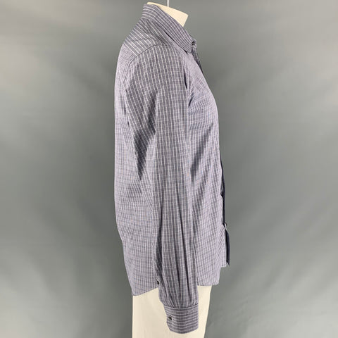 GUCCI Size L Navy & Grey Plaid Classic Long Sleeve Shirt
