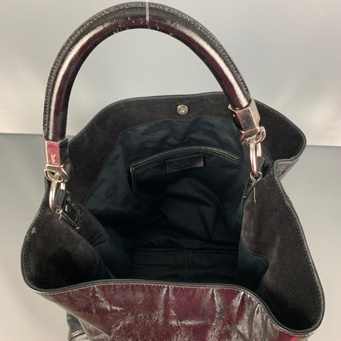 YVES SAINT LAURENT Black Silver Patent Leather Bag Handbag
